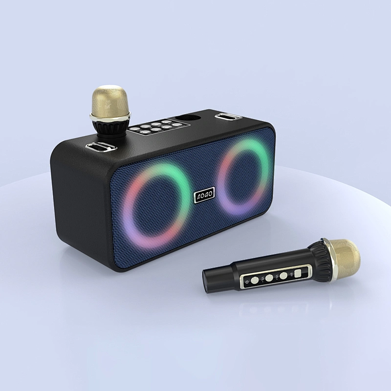 Factory Custom Selling Double Microphone Karaoke Family Outdoor Party Bar Wireless Subwoofer Speaker Bluetooth 20W