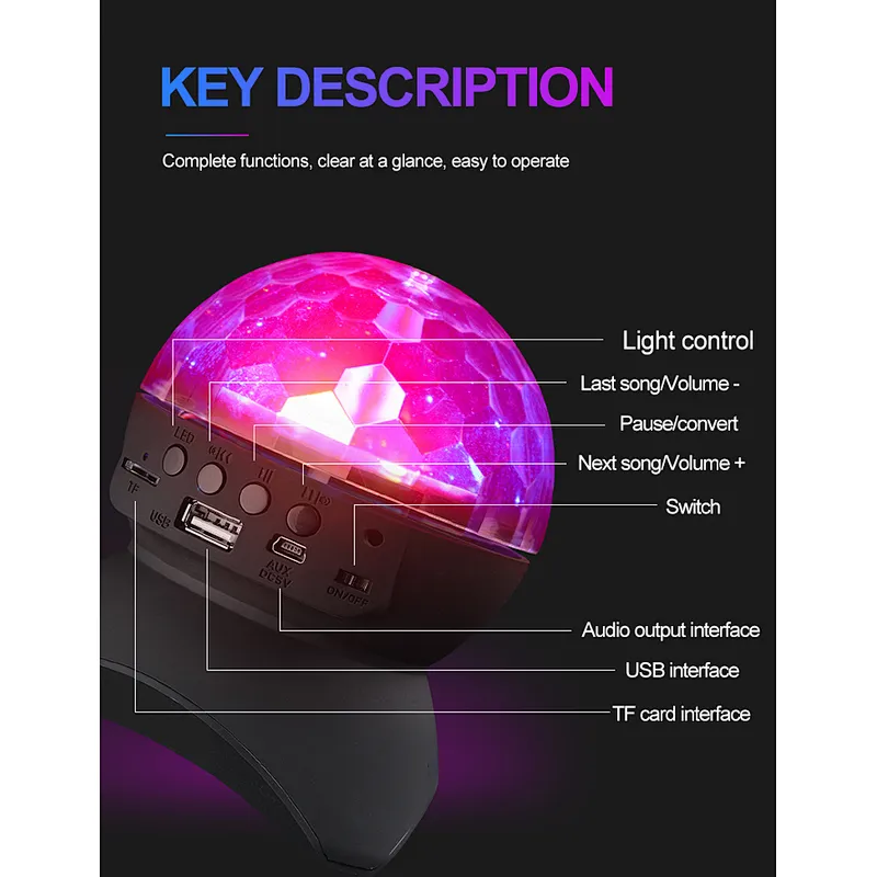 LED Wireless BT Speaker Christmas projection RGB Colorful Lights Flashing 360 Degree Rotating Subwoofer Speaker