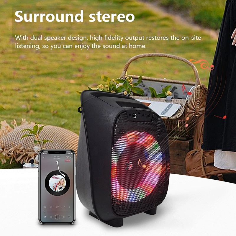 portable 6 inch 8W full range party outdoor karaoke bt wireless speaker with fm tws