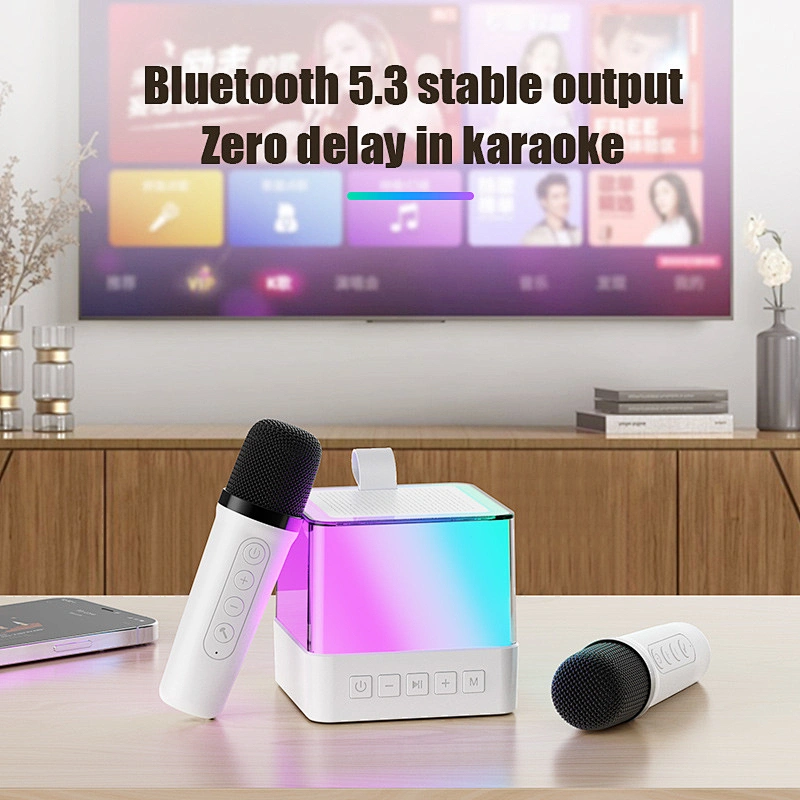 2024 New Wireless Microphone Portable Colorful LED Light Home Party KTV Hifi Bass Karaoke Speaker