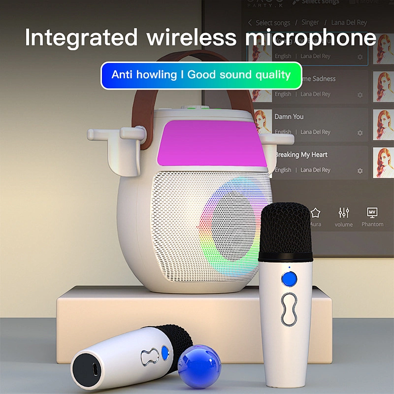 New Colorful Lamp Pot Portable Karaoke Speaker Dual Microphone Wireless Smart Speaker with RGB Lights for Family KTV Party