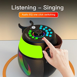New Colorful Lamp Pot Portable Karaoke Speaker Dual Microphone Wireless Smart Speaker with RGB Lights for Family KTV Party