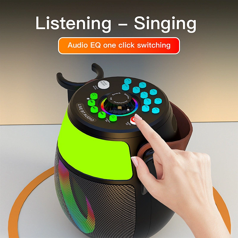 New Colorful Lamp Pot Portable Karaoke Speaker Dual Microphone Wireless Smart Speaker with RGB Lights for Family KTV Party