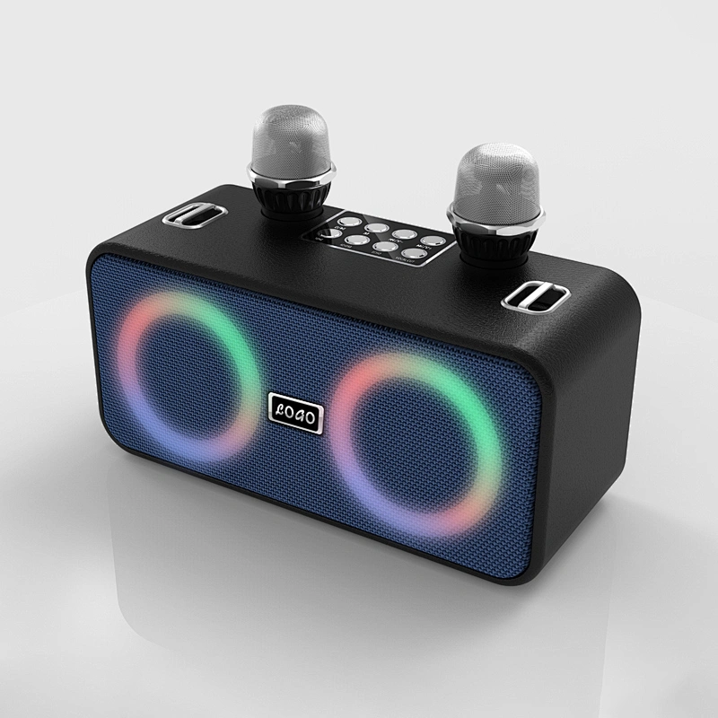 Factory Custom Selling Double Microphone Karaoke Family Outdoor Party Bar Wireless Subwoofer Speaker Bluetooth 20W