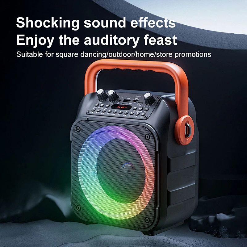 Custom Logo Portable Speaker Large Capacity Battery RGB Lights Wireless Karaoke Subwoofer Speaker With Wireless Microphone