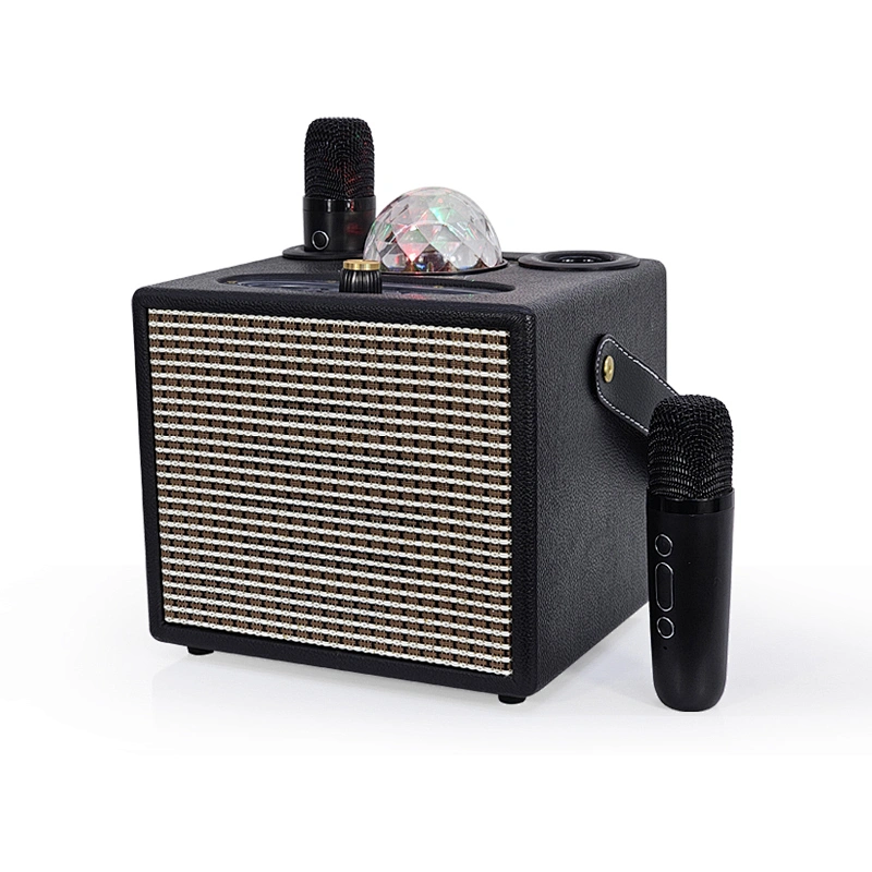 Wireless Portable Speaker Rechargeable Wooden Sound Box Speaker Loud Stereo System with Dual Microphones