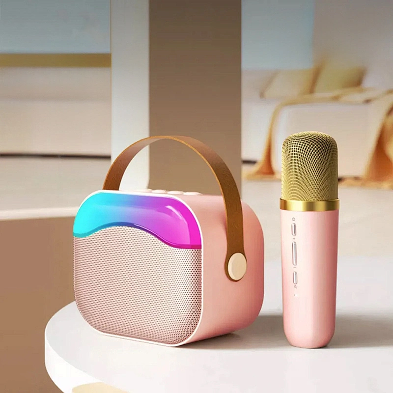 Merison Family KTV Bluetooth Bass Speaker LED Colorful Light Wireless Outdoor Portable Mini Speaker with Microphone