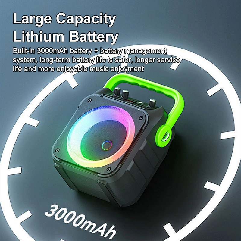 Custom Logo Portable Speaker Large Capacity Battery RGB Lights Wireless Karaoke Subwoofer Speaker With Wireless Microphone
