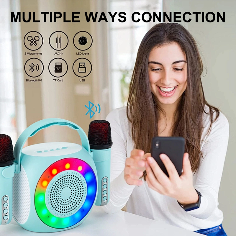 Wireless Karaoke Microphone for Kids Portable Speaker BT-Compatible Speaker with Microphone for Kids Birthday Gifts