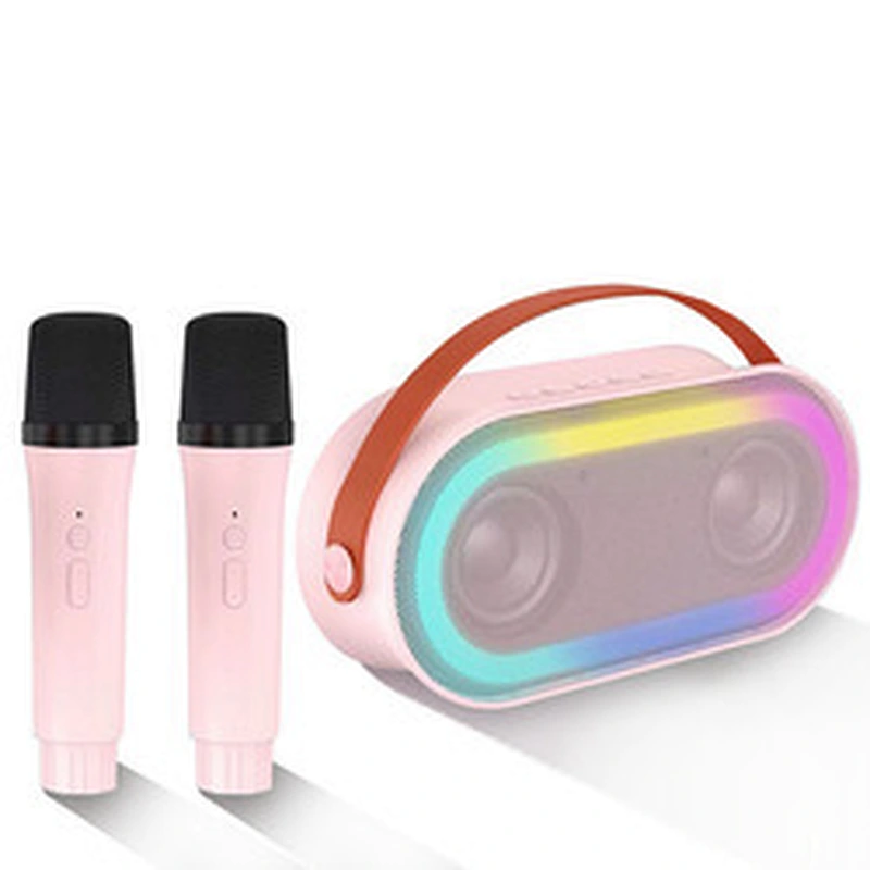 New Handheld BT Audio Portable Rechargeable Small Home KTV Children Colorful LED Light Wireless Karaoke Speaker with Dual Mic