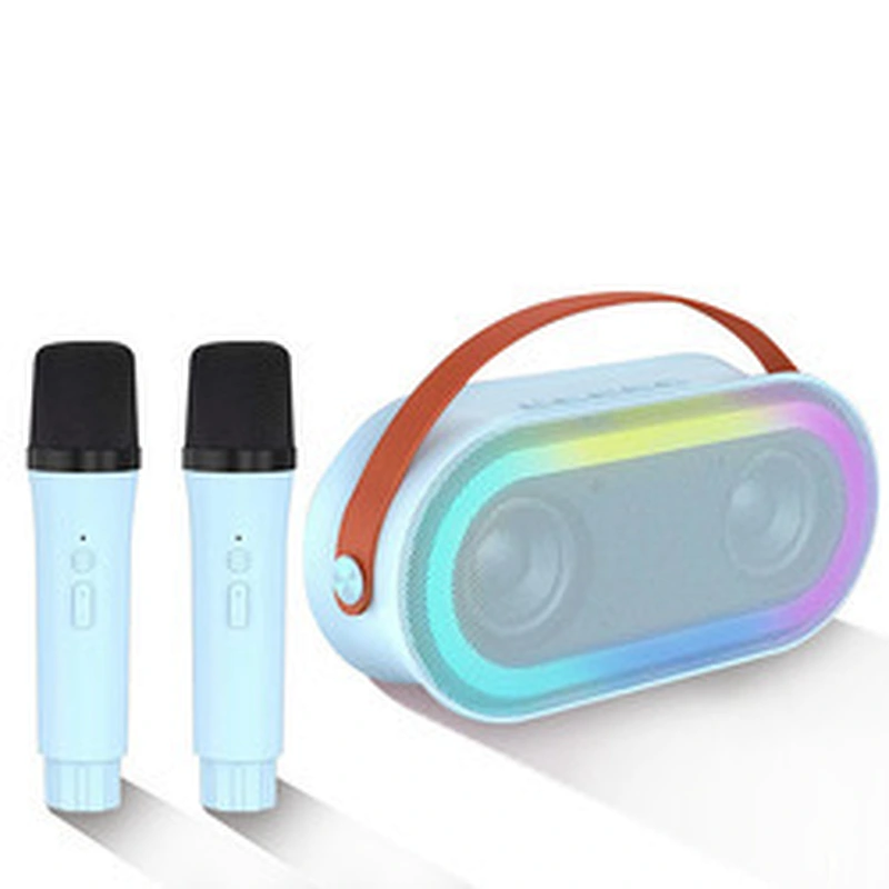 New Handheld BT Audio Portable Rechargeable Small Home KTV Children Colorful LED Light Wireless Karaoke Speaker with Dual Mic