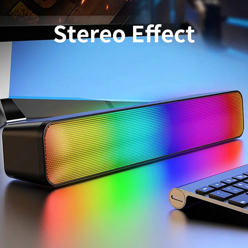 High Quality Low Price Desktop multiple RGB lighting Soundbar Bluetooth Wireless 40mm Double Speakers System