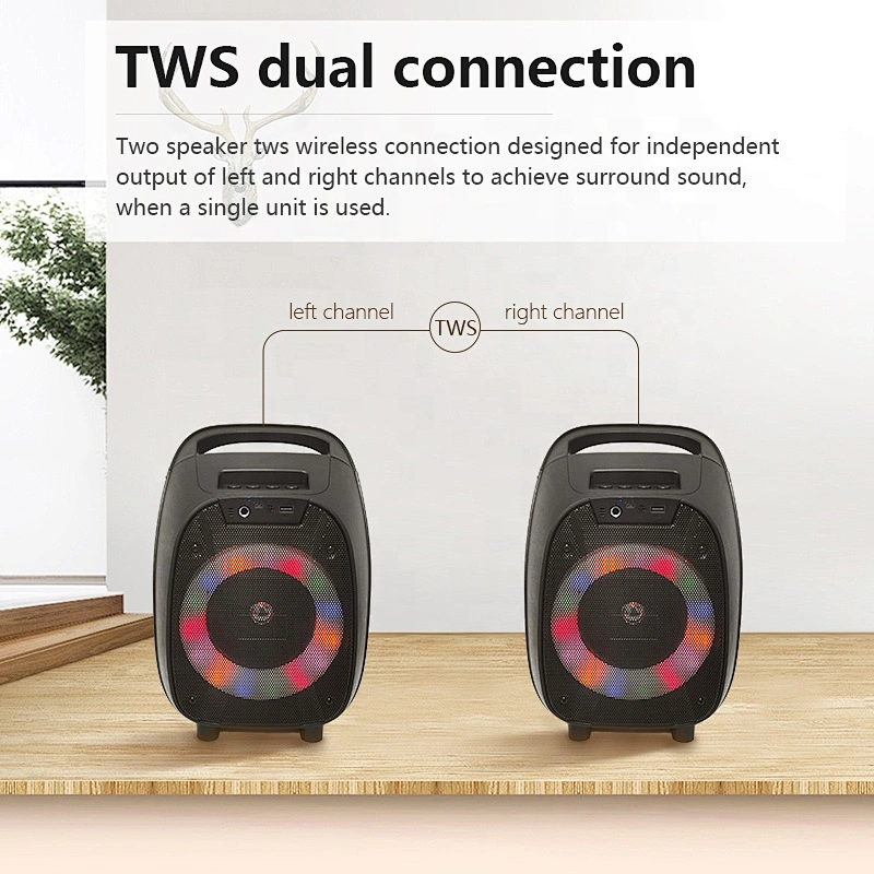 portable 6 inch 8W full range party outdoor karaoke bt wireless speaker with fm tws
