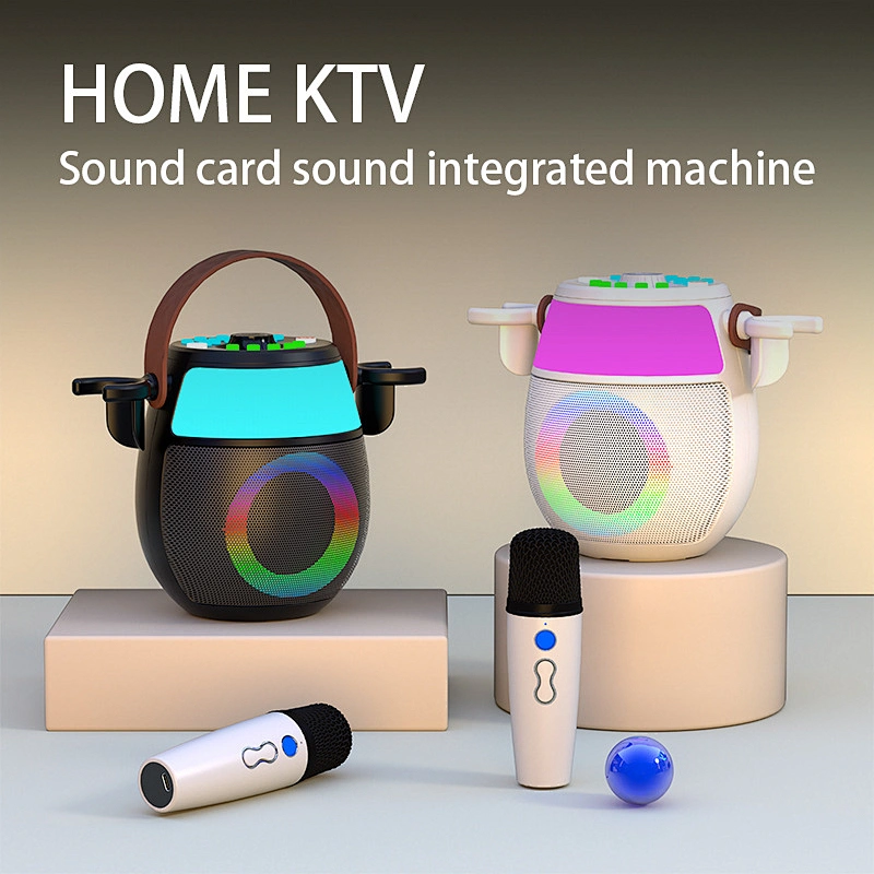New Colorful Lamp Pot Portable Karaoke Speaker Dual Microphone Wireless Smart Speaker with RGB Lights for Family KTV Party