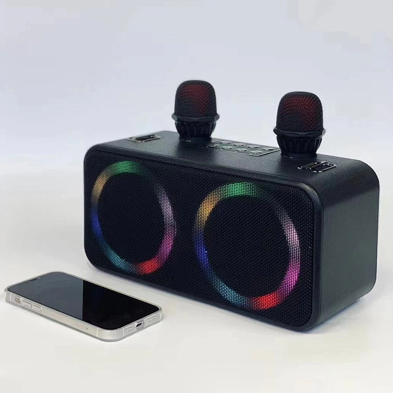 Factory Custom Selling Double Microphone Karaoke Family Outdoor Party Bar Wireless Subwoofer Speaker Bluetooth 20W
