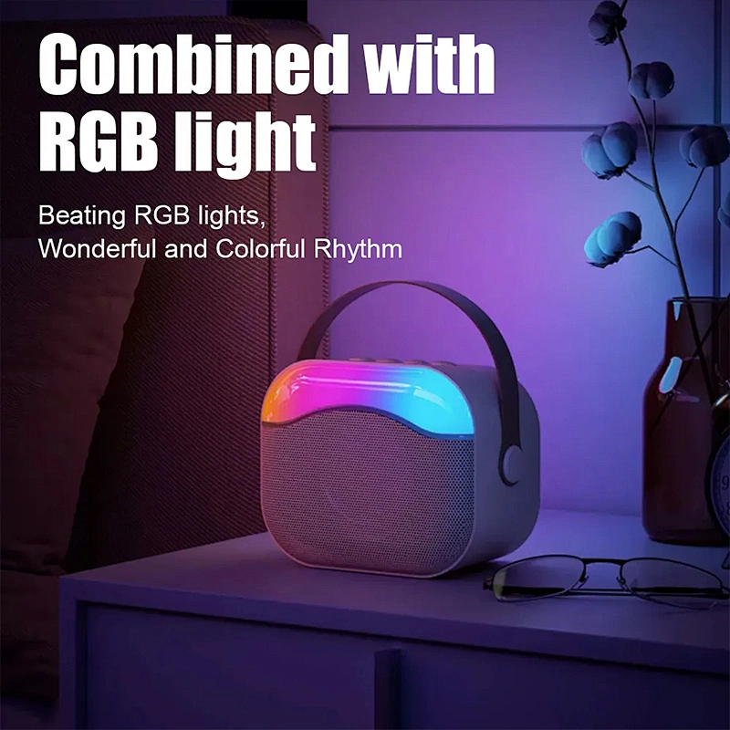 Merison Family KTV Bluetooth Bass Speaker LED Colorful Light Wireless Outdoor Portable Mini Speaker with Microphone