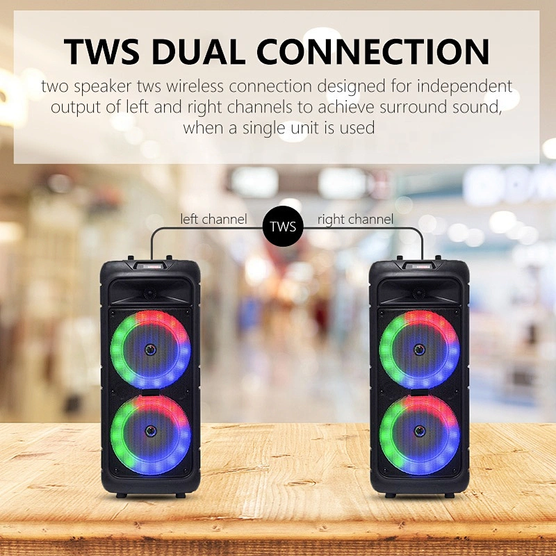 24W rechargeable  LED colorful flashing light party dj speakers trolley outdoor portable karaoke speaker with mic