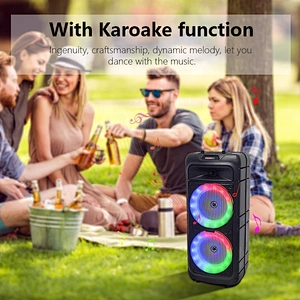 24W rechargeable  LED colorful flashing light party dj speakers trolley outdoor portable karaoke speaker with mic