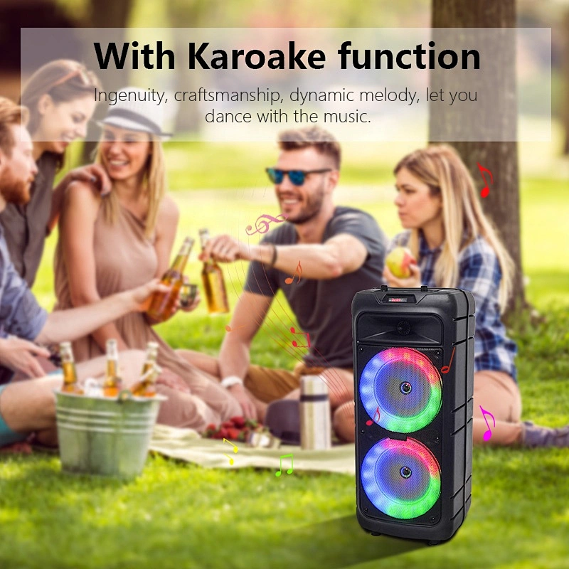 24W rechargeable  LED colorful flashing light party dj speakers trolley outdoor portable karaoke speaker with mic