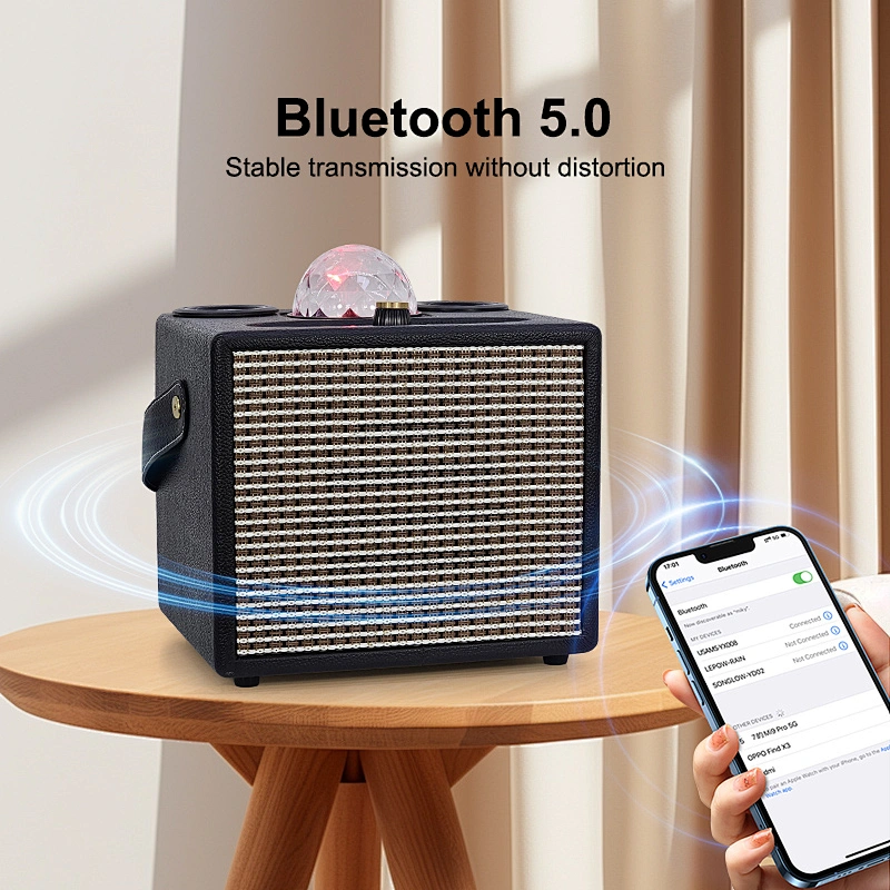 Wireless Portable Speaker Rechargeable Wooden Sound Box Speaker Loud Stereo System with Dual Microphones