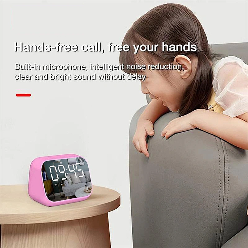 Mini Speaker Portable Subwoofer Stereo Player LED Digital Smart Alarm Clock Mirror Design Speaker
