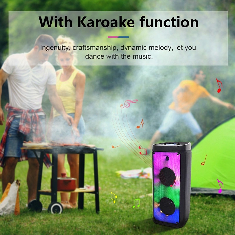 ibastek Double 8 inch 30W Home Karaoke DJ Party Woofer Subwoofer Bluetooth Speaker Light With Wireless Mic