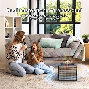 Wireless Portable Speaker Rechargeable Wooden Sound Box Speaker Loud Stereo System with Dual Microphones