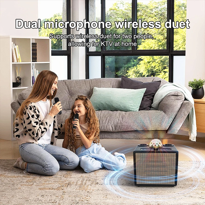 Wireless Portable Speaker Rechargeable Wooden Sound Box Speaker Loud Stereo System with Dual Microphones