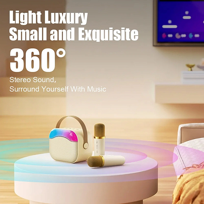 Merison Family KTV Bluetooth Bass Speaker LED Colorful Light Wireless Outdoor Portable Mini Speaker with Microphone