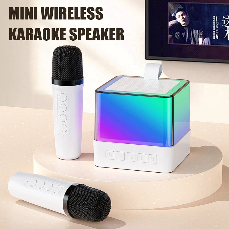 2024 New Wireless Microphone Portable Colorful LED Light Home Party KTV Hifi Bass Karaoke Speaker