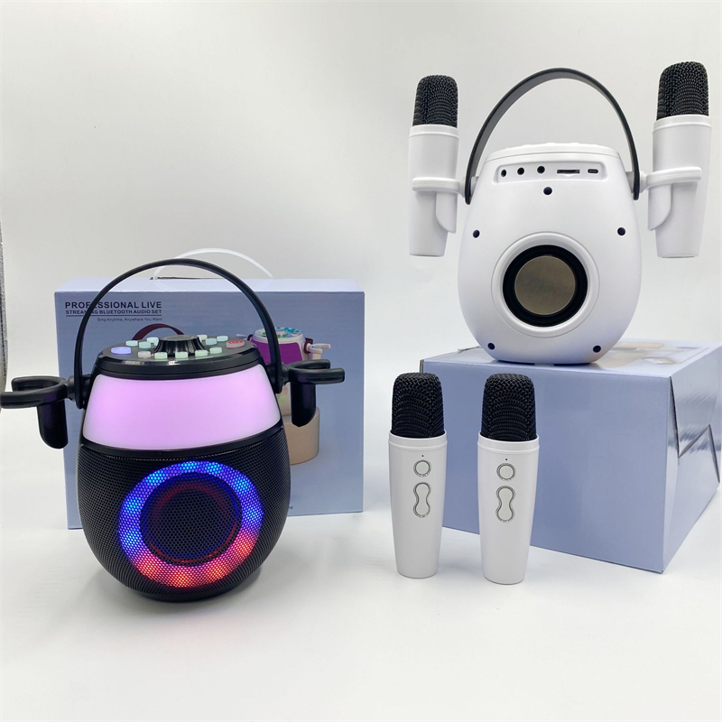 New Colorful Lamp Pot Portable Karaoke Speaker Dual Microphone Wireless Smart Speaker with RGB Lights for Family KTV Party