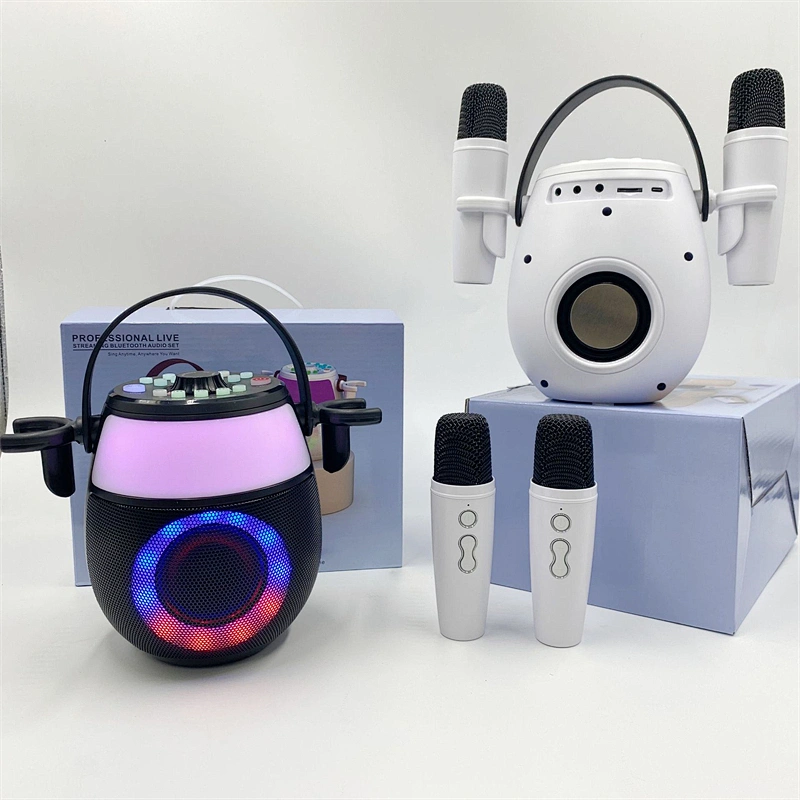 New Colorful Lamp Pot Portable Karaoke Speaker Dual Microphone Wireless Smart Speaker with RGB Lights for Family KTV Party