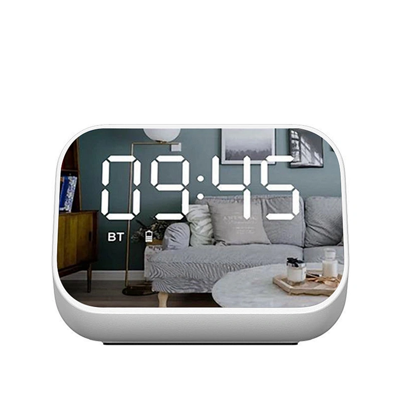 Mini Speaker Portable Subwoofer Stereo Player LED Digital Smart Alarm Clock Mirror Design Speaker