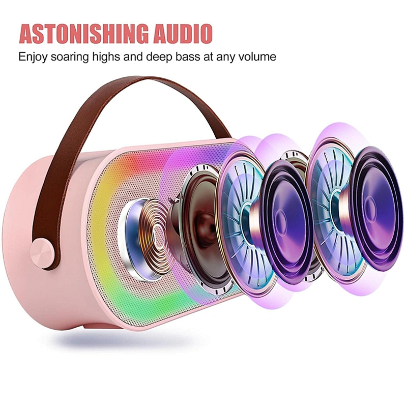New Handheld BT Audio Portable Rechargeable Small Home KTV Children Colorful LED Light Wireless Karaoke Speaker with Dual Mic