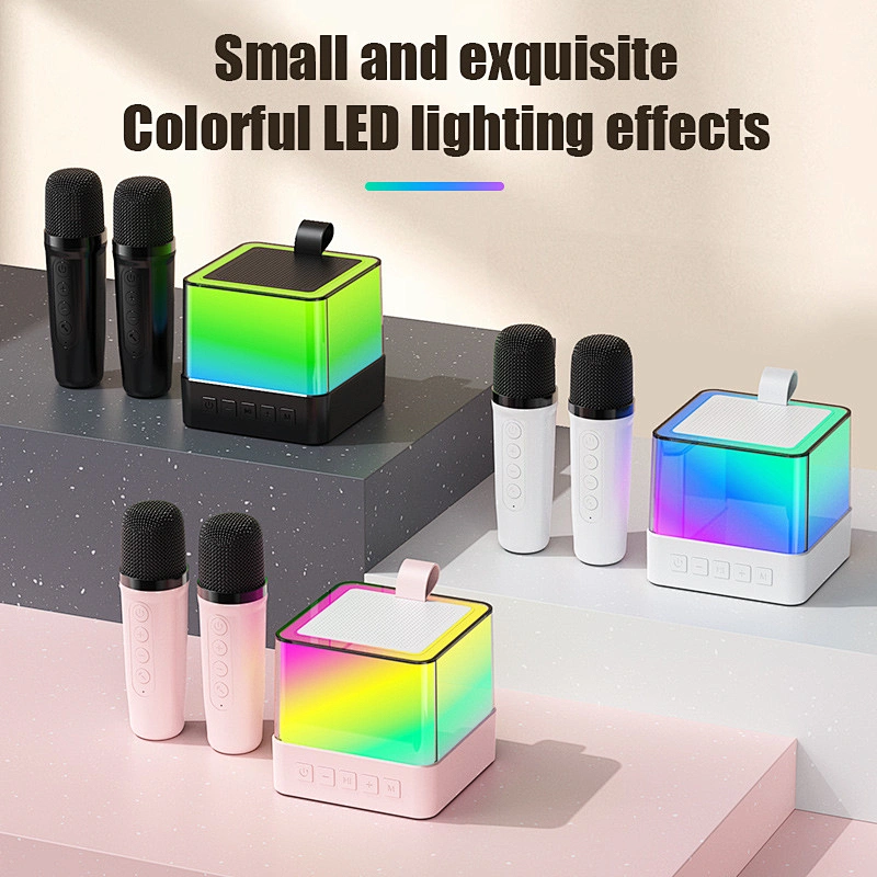 2024 New Wireless Microphone Portable Colorful LED Light Home Party KTV Hifi Bass Karaoke Speaker