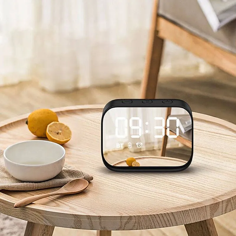 Mini Speaker Portable Subwoofer Stereo Player LED Digital Smart Alarm Clock Mirror Design Speaker