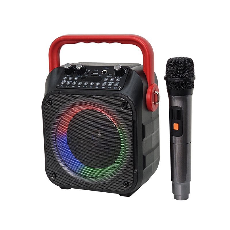 Custom Logo Portable Speaker Large Capacity Battery RGB Lights Wireless Karaoke Subwoofer Speaker With Wireless Microphone