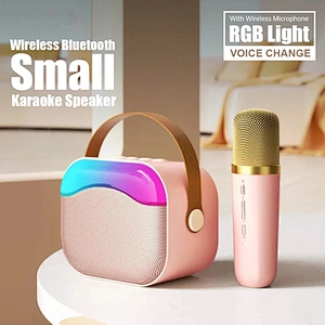 Merison Family KTV Bluetooth Bass Speaker LED Colorful Light Wireless Outdoor Portable Mini Speaker with Microphone