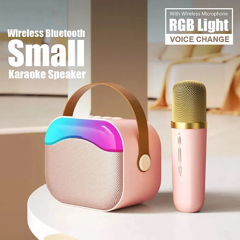 Merison Family KTV Bluetooth Bass Speaker LED Colorful Light Wireless Outdoor Portable Mini Speaker with Microphone