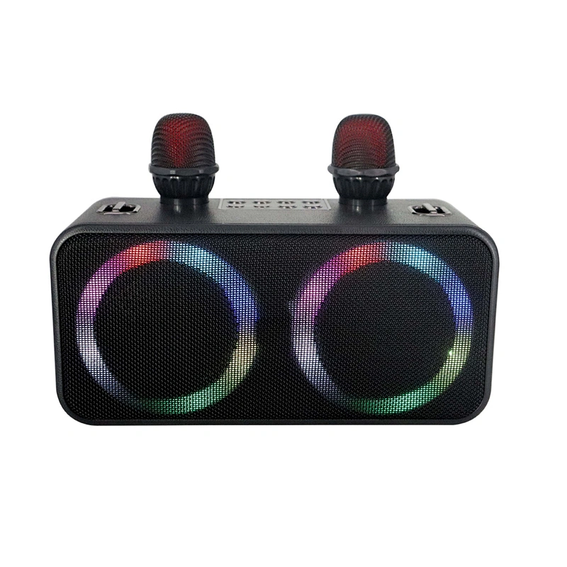 Factory Custom Selling Double Microphone Karaoke Family Outdoor Party Bar Wireless Subwoofer Speaker Bluetooth 20W