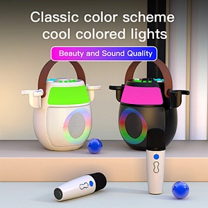 New Colorful Lamp Pot Portable Karaoke Speaker Dual Microphone Wireless Smart Speaker with RGB Lights for Family KTV Party