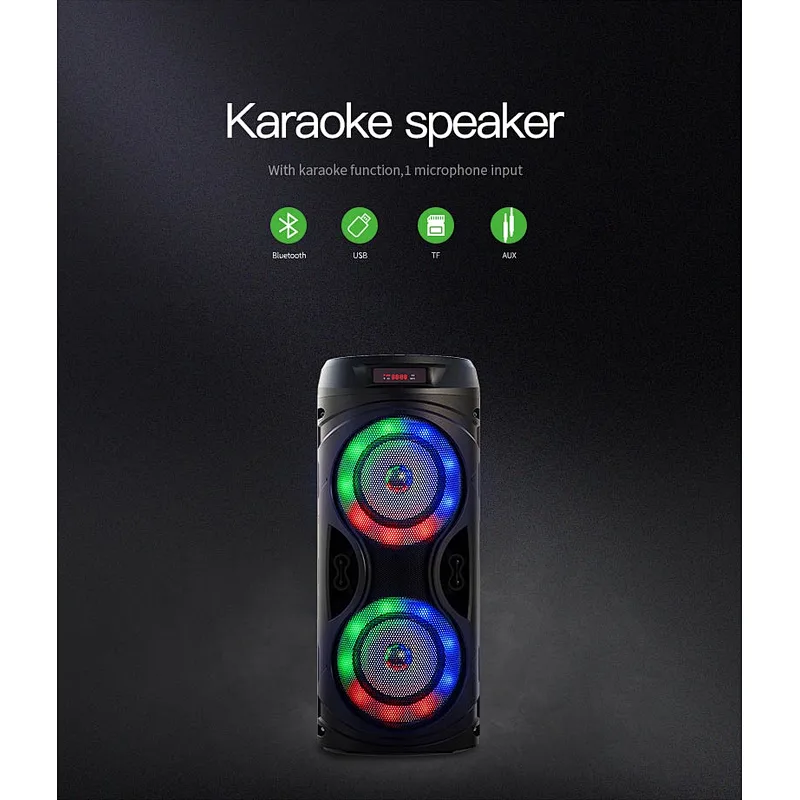 Household Dual Microphone Karaoke Outdoor KTV Party True Wireless TWS Bluetooth Speaker
