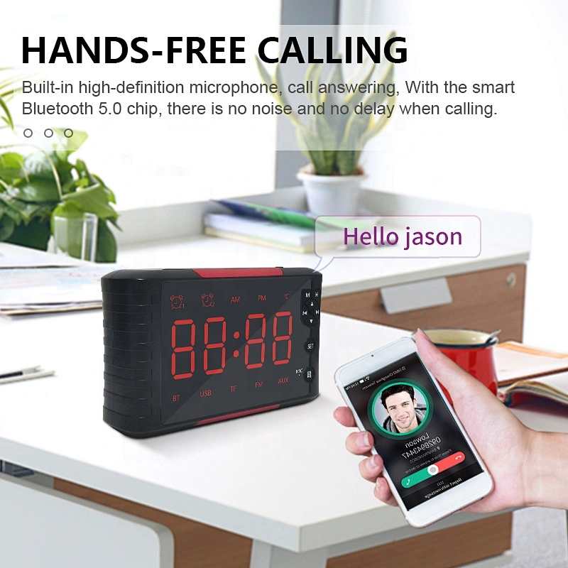 portable 5W desktop alarm clock display bluetooth wireless speaker with USB FM