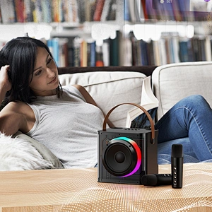 High Power Disco Light Portable Wireless Speaker Outdoor Karaoke Party Led Light Speaker With 2pcs Microphone