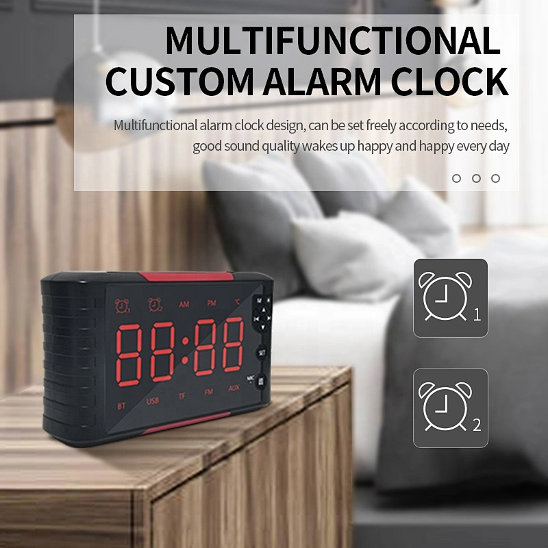 portable 5W desktop alarm clock display bluetooth wireless speaker with USB FM