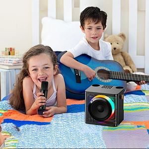 High Power Disco Light Portable Wireless Speaker Outdoor Karaoke Party Led Light Speaker With 2pcs Microphone