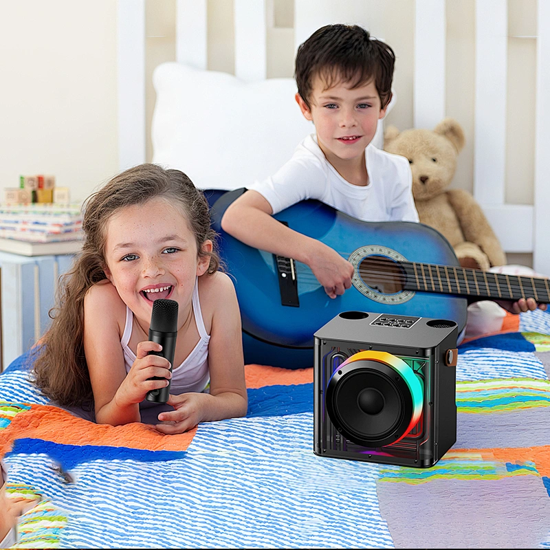 High Power Disco Light Portable Wireless Speaker Outdoor Karaoke Party Led Light Speaker With 2pcs Microphone