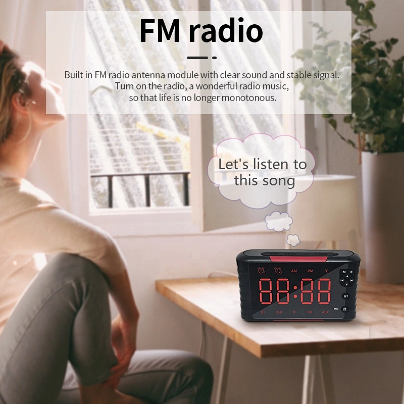 portable 5W desktop alarm clock display bluetooth wireless speaker with USB FM