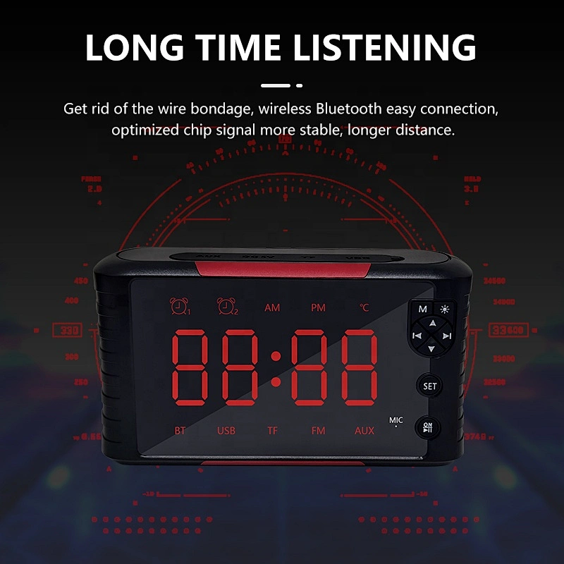portable 5W desktop alarm clock display bluetooth wireless speaker with USB FM
