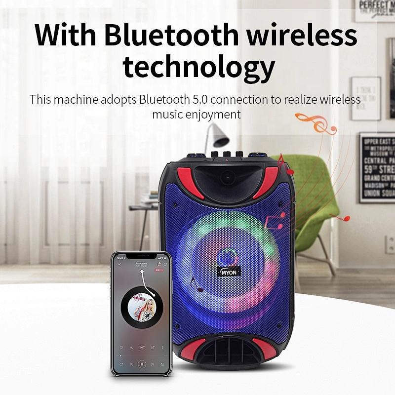Black 8 inches Bocinas Karaoke Bluetooth Wireless MP3 Subwoofer Portable Trolley Speaker For Party Fun